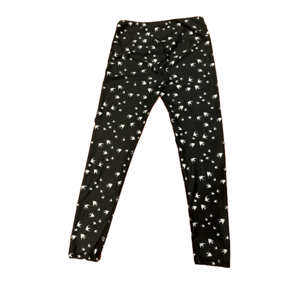 90s NOLI ACTIVE BLACK & WHITE SPARROW LEGGINGS W ALLOVER BIRD PRINT YOGO PANT L - Picture 3 of 6